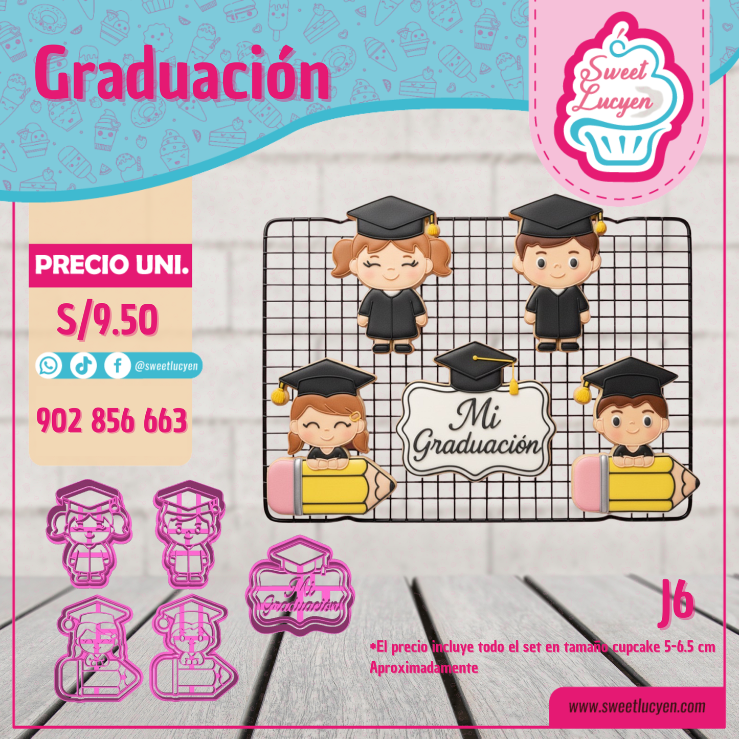 Set 5 cortadores Cupcake GRADUACION J6