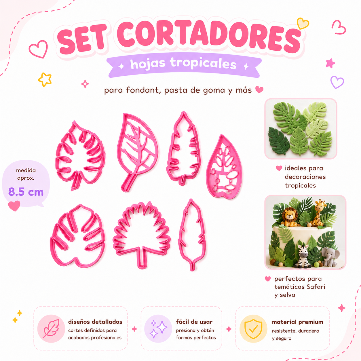 Set 7 Cortadores Hojas Tropicales 8.5cm