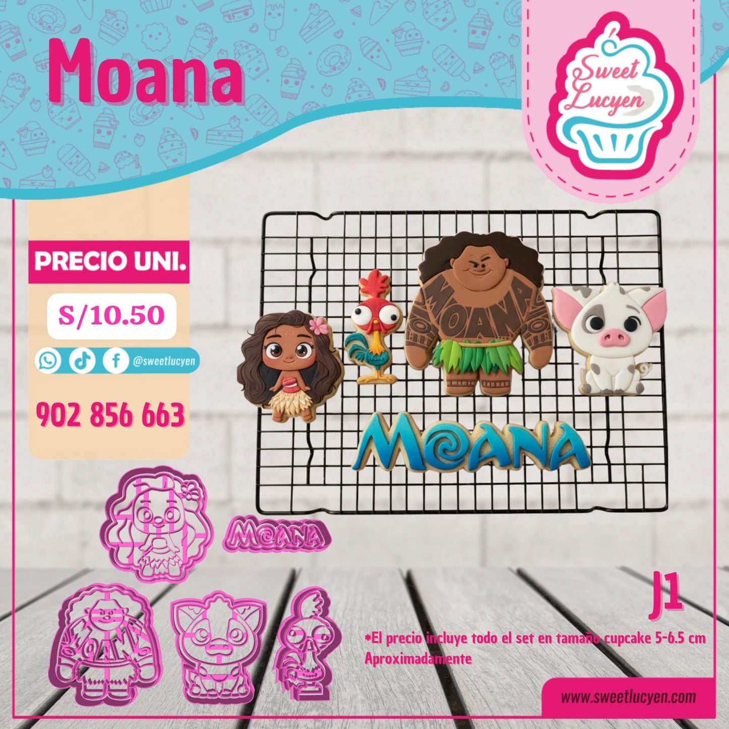Set 5 cortadores Cupcake MOANA