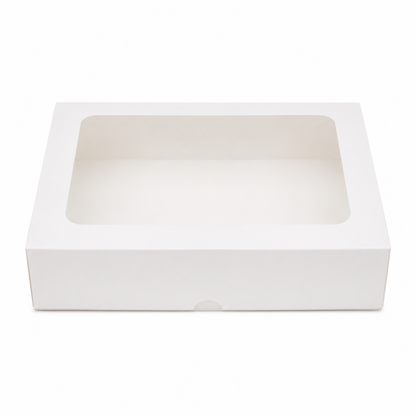 CAJA BOCADITOS BLANCA CON VENTANA PAQUETE X6 UNIDADES