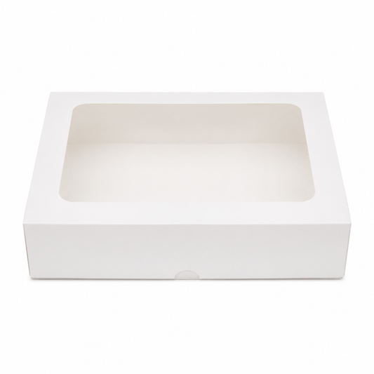 CAJA BOCADITOS BLANCA CON VENTANA PAQUETE X6 UNIDADES