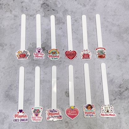Set 12 Palitos Acrílicos Cakepop temática Día de la Madre