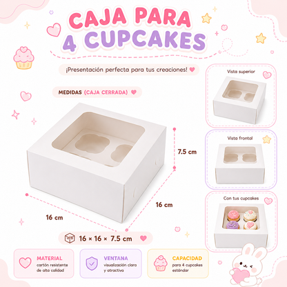 CAJA 4 CUPCAKE BLANCA INC NIDO CON VENTANA PAQUETE X6 UNIDADES