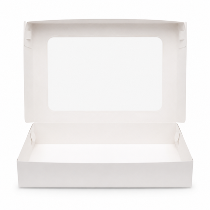 CAJA BOCADITOS BLANCA CON VENTANA PAQUETE X6 UNIDADES