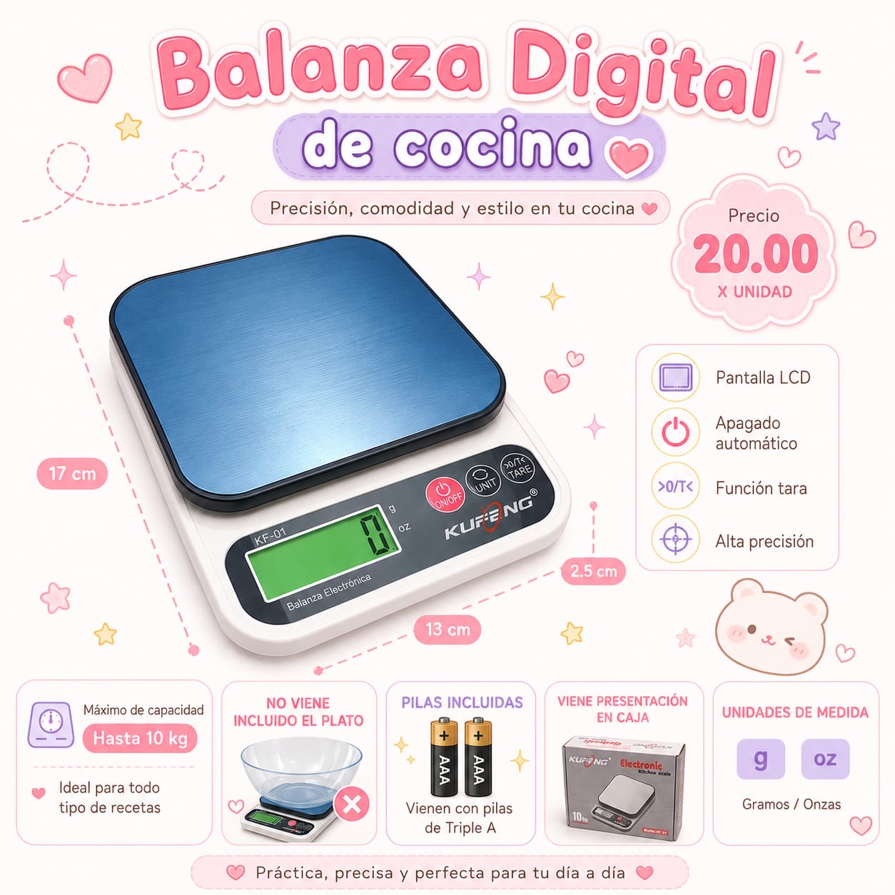 Balanza 10 Kg Pantalla Led con Luz