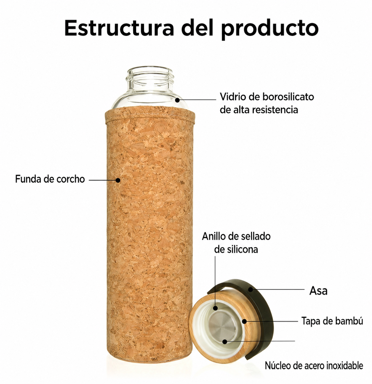 Tomatodo 800 Ml Vidrio Tapa Funda Bambú 20*20*12 Cm