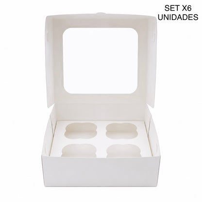 CAJA 4 CUPCAKE BLANCA INC NIDO CON VENTANA PAQUETE X6 UNIDADES