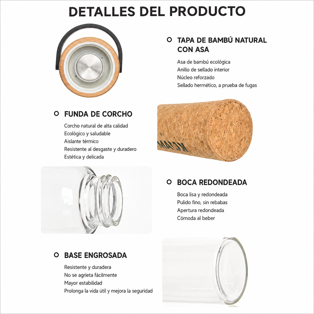 Tomatodo 800 Ml Vidrio Tapa Funda Bambú 20*20*12 Cm