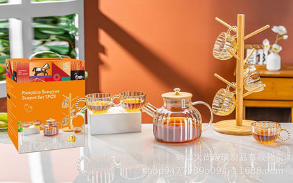 Set Tetera con Tazas y soporte Borosilicato/Bambú