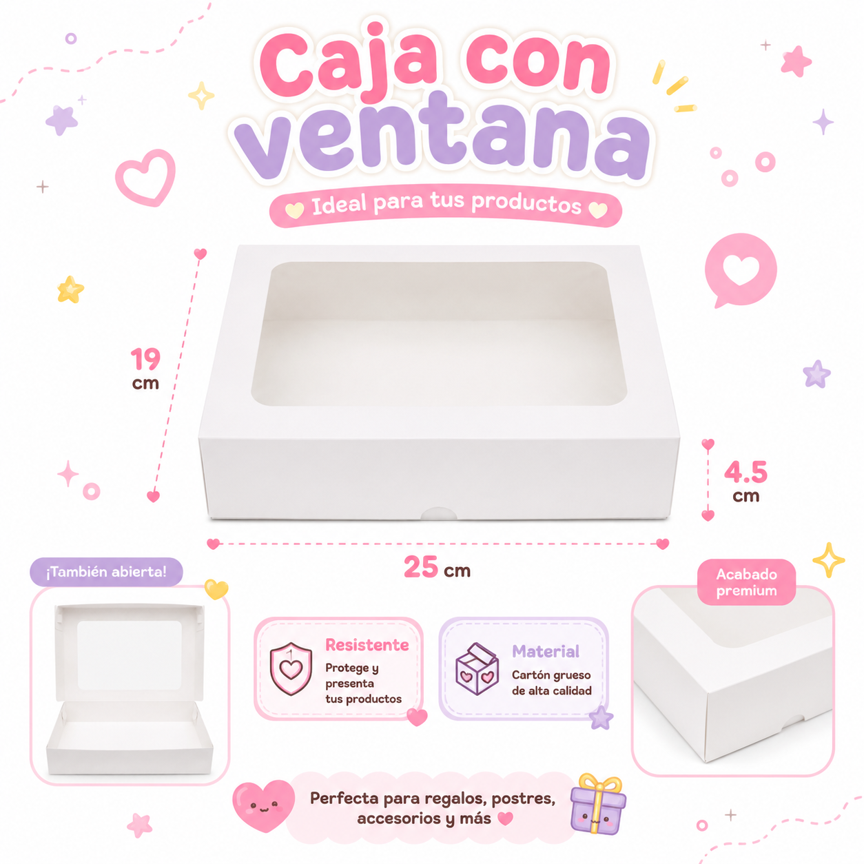 CAJA BOCADITOS BLANCA CON VENTANA PAQUETE X6 UNIDADES